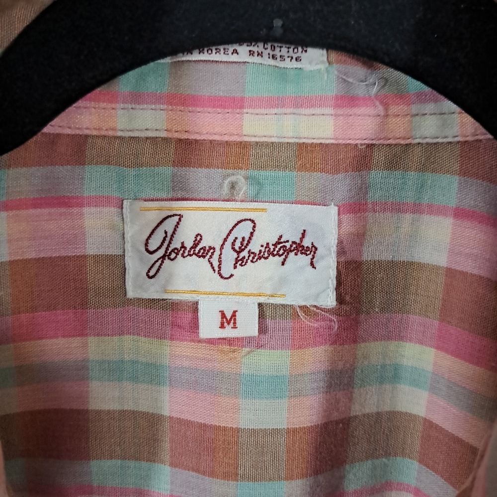 Vintage‎ Shirt Jordan Christophe Mens Size Medium Plaid 80s Lightweight Sheer - Picture 8 of 12
